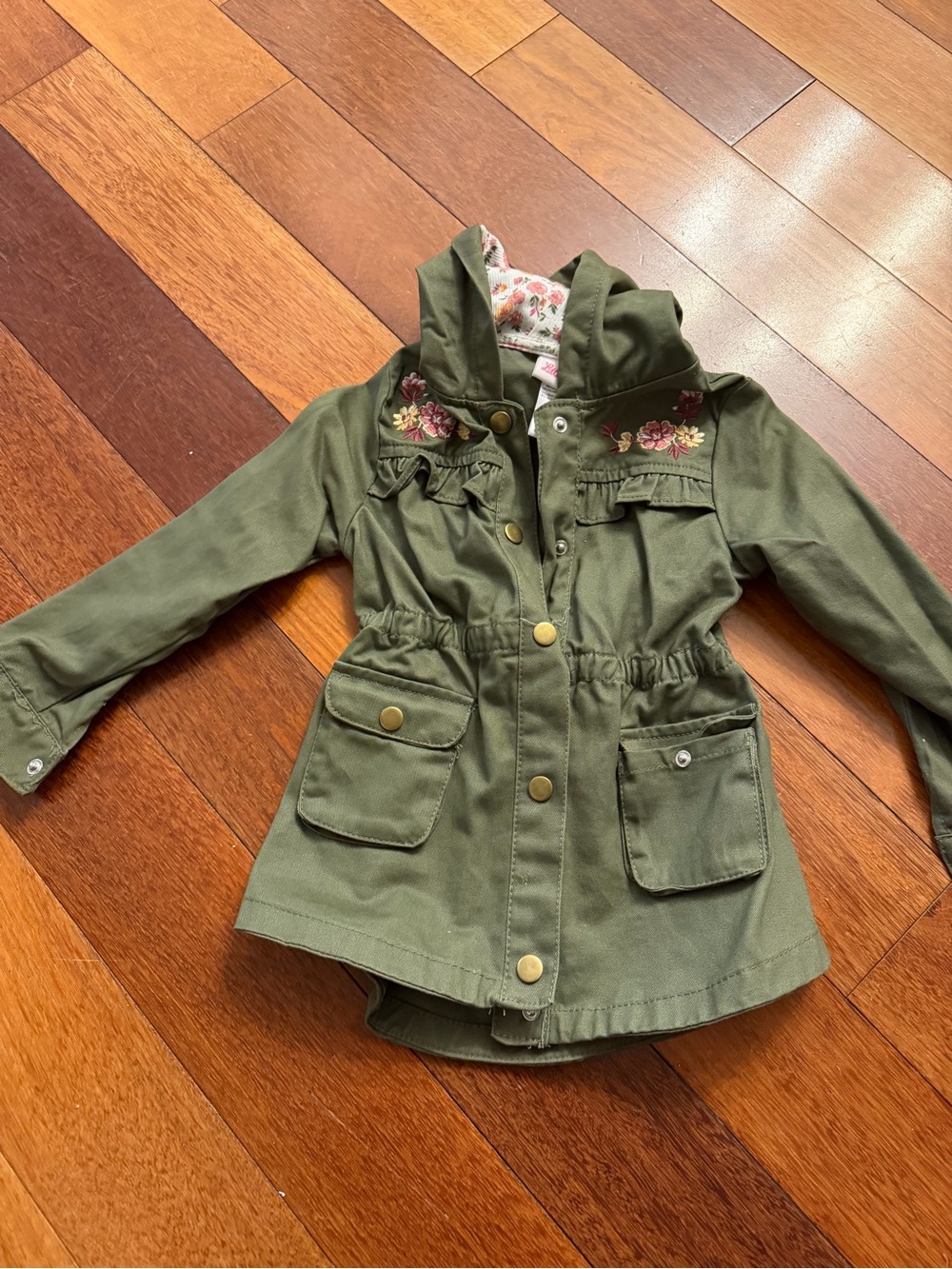 Little Lass Girls Size 4 Floral Utility Jacket Green